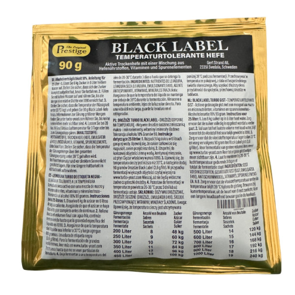 Prestige Black Label Turbo Yeast 90 г — Премиальные турбо-дрожжи из Швеции.